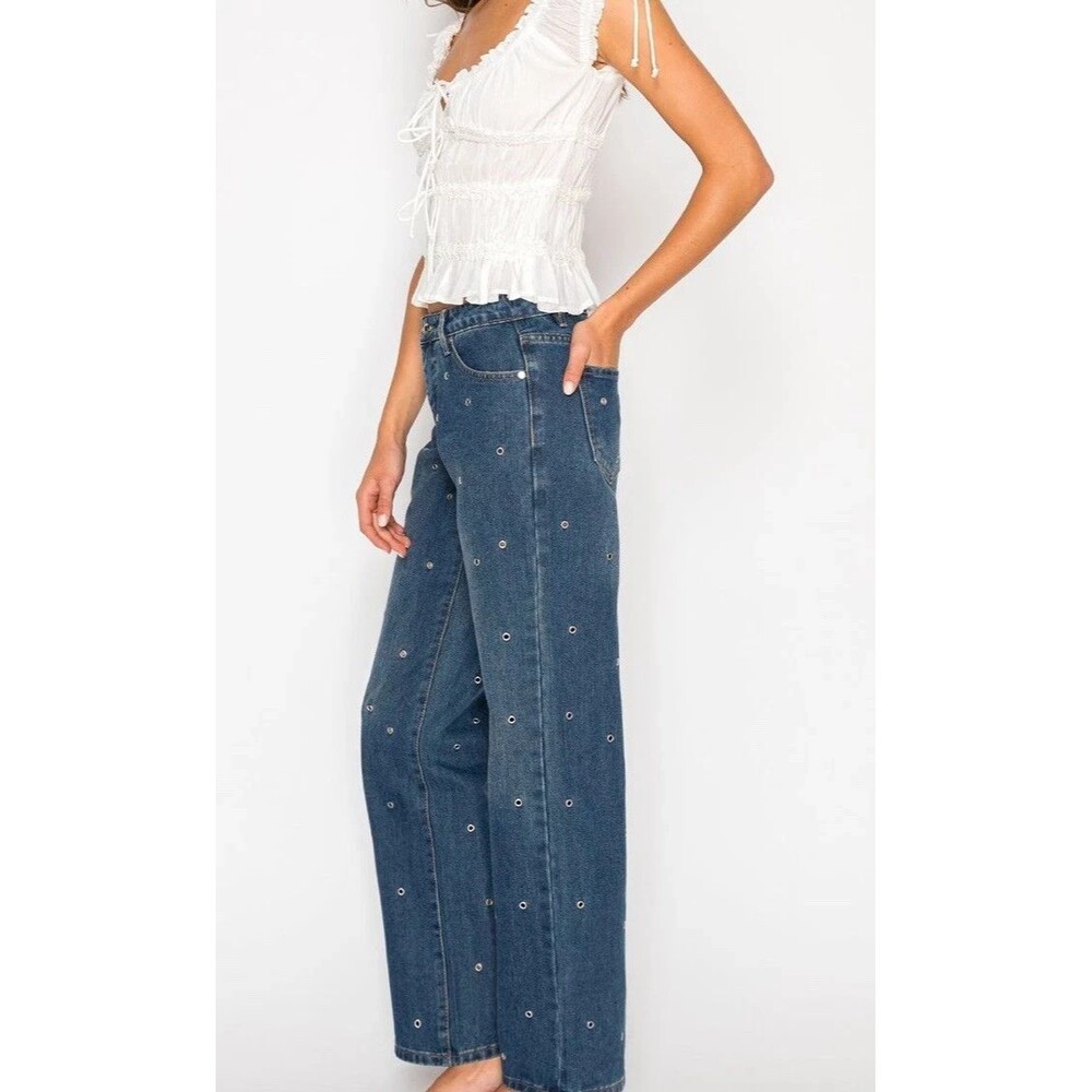 Cali 1850 Grommet Embellished Wide Leg Jeans Size 32